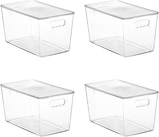 Vtopmart 4 Pack Clear Stackable Storage Bins with Lids,XLarge Plastic Co...