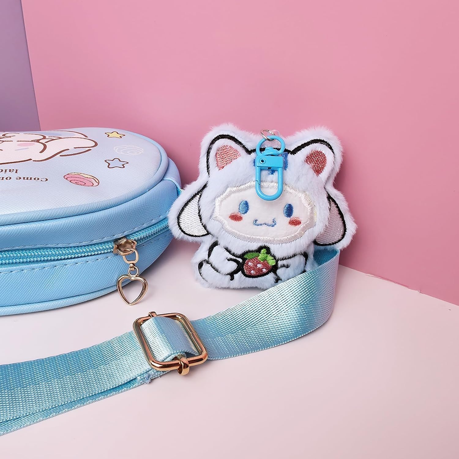 Cute Crossbody Bag with Adjustable Shoulder Strap and A Plush Keychain, Handbag with Zipper, Shoulder Bag Coin Pouch - Image 6