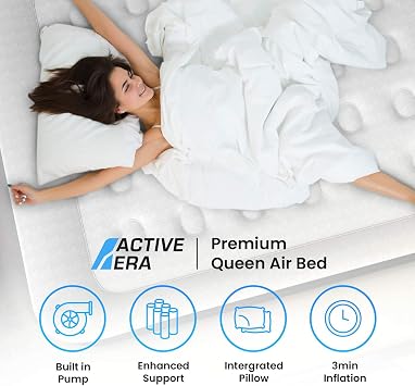 Active Era Premium Queen Size Air Mattress - Elevated Inflatable Air Bed, Electric Built-in Pump, Raised Pillow & Structured Air-Coil Technology, Height 20 141 Parallel Import