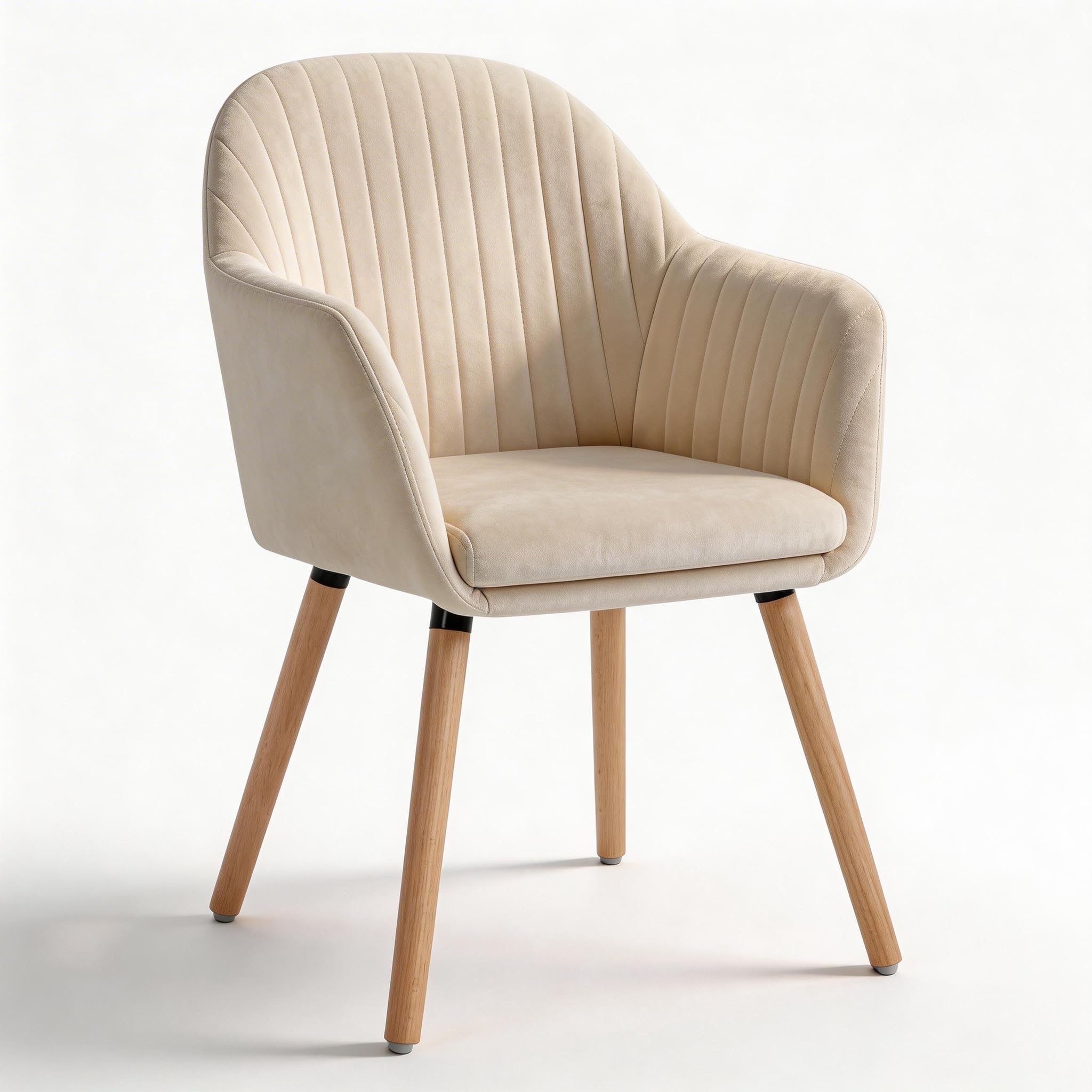 WOLTU Esszimmerstühle 1er Set, für Schlafzimmer Küche Wohnzimmer, Küchenstühle gepolstert mit Armlehne, aus Samt Massivholz, Cremeweiß