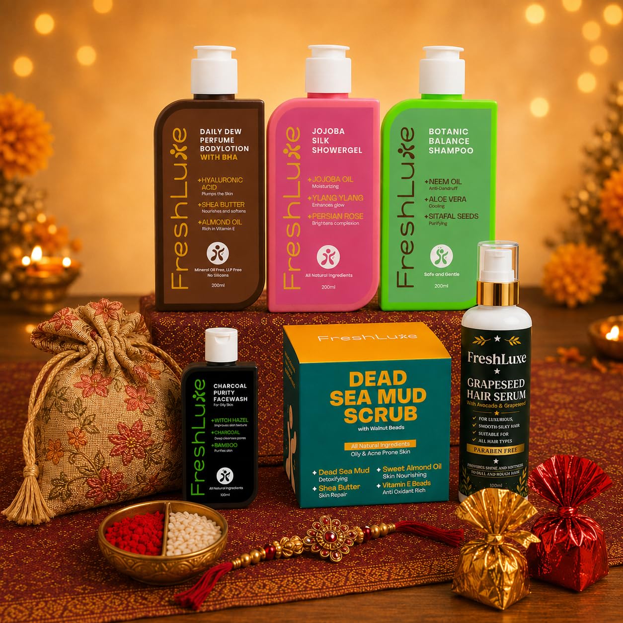 Gift for Brother This Rakhi – Lotion, Showergel, Shampoo, Facewash, Scrub & Serum Combo with Rakhi, Roli-Chawal & Chocolate | Rakhi Hamper for Him-picture-19