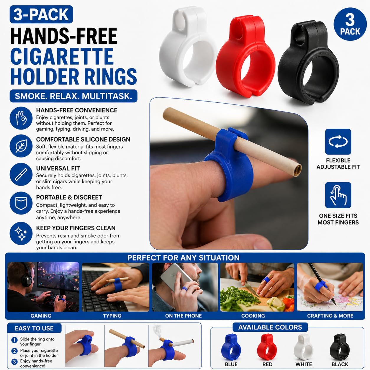 3 Pack Cigarette Holder Holder Ring Holder Smokeless Finger Protect Your  Finger for Controller, Driving, Phone : Amazon.com.be: Industrial &  Scientific