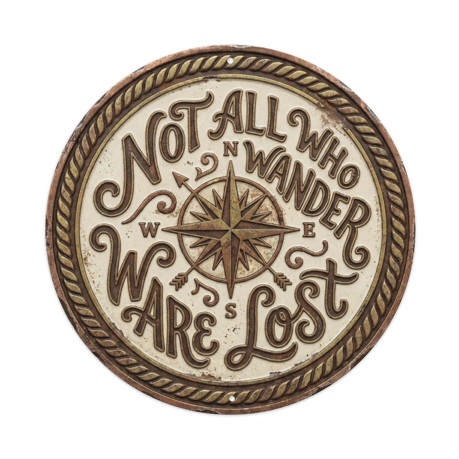 Cmhok Vintage Style Not All Who Wander Are Lost Nostalgic Indoor Display Retro Slogans Metal Tin Sign Plaque Wall Decor For Cafe, Club, Garden Round Metal Poster 8X8inch