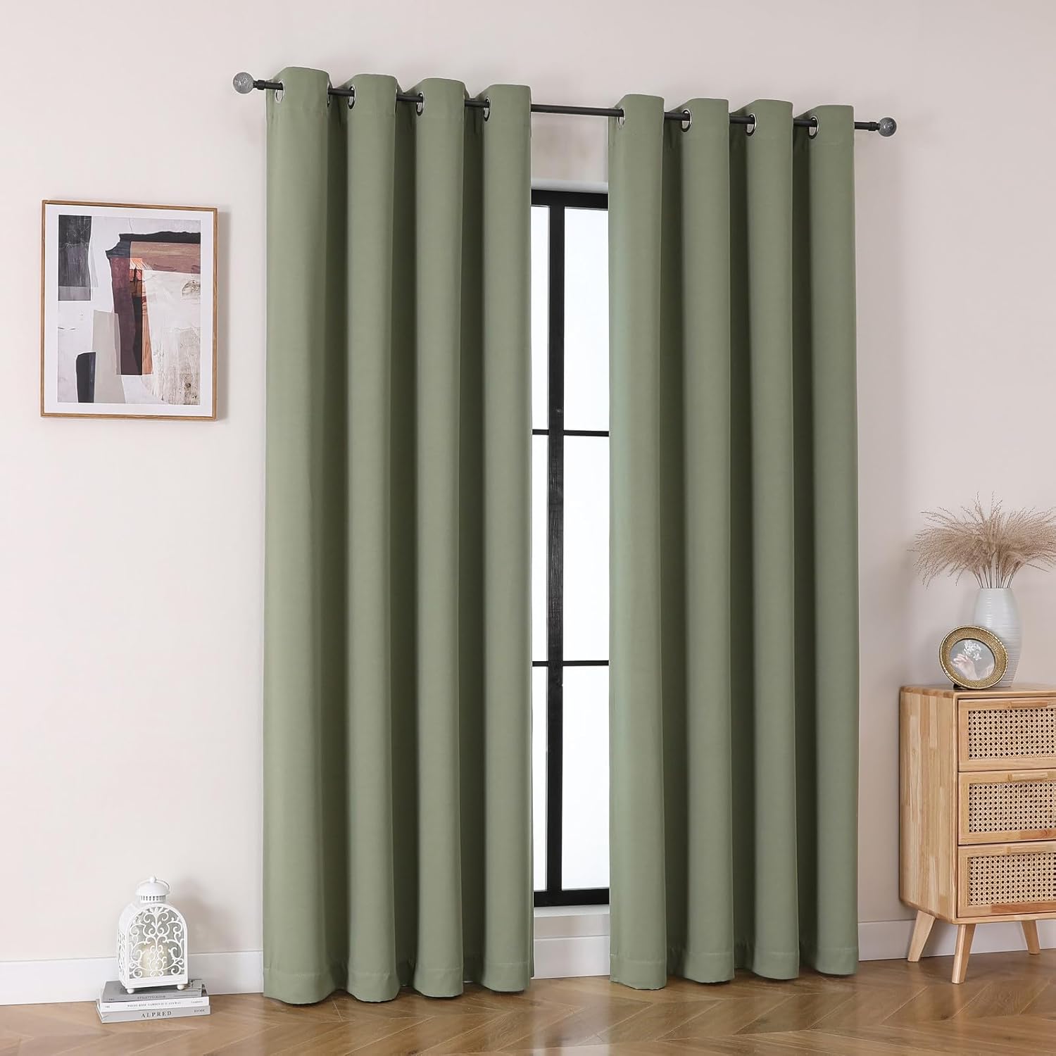 Grommet Blackout Curtains for Bedroom and Living Room - 2 Panels Set Thermal Insulated Room Darkening Curtains (Matcha Green, 52W x 108L)
