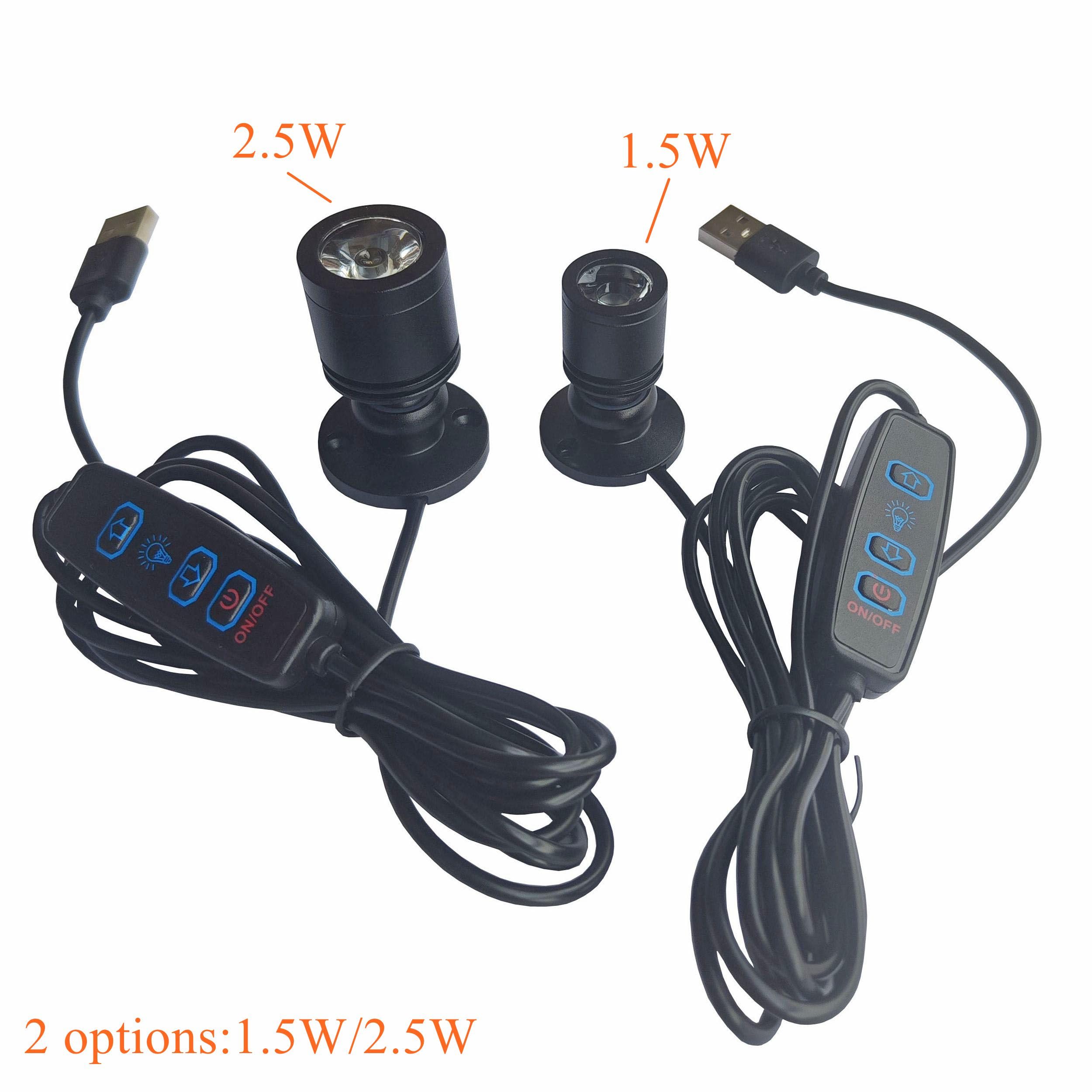 LED Mini Spotlight with Dimmer, USB Powered, Black,Adjustable Brightness, Display Light for Jewelry, Plants, Showcase (Cold White 6000K,3 Pack, 1.5W)