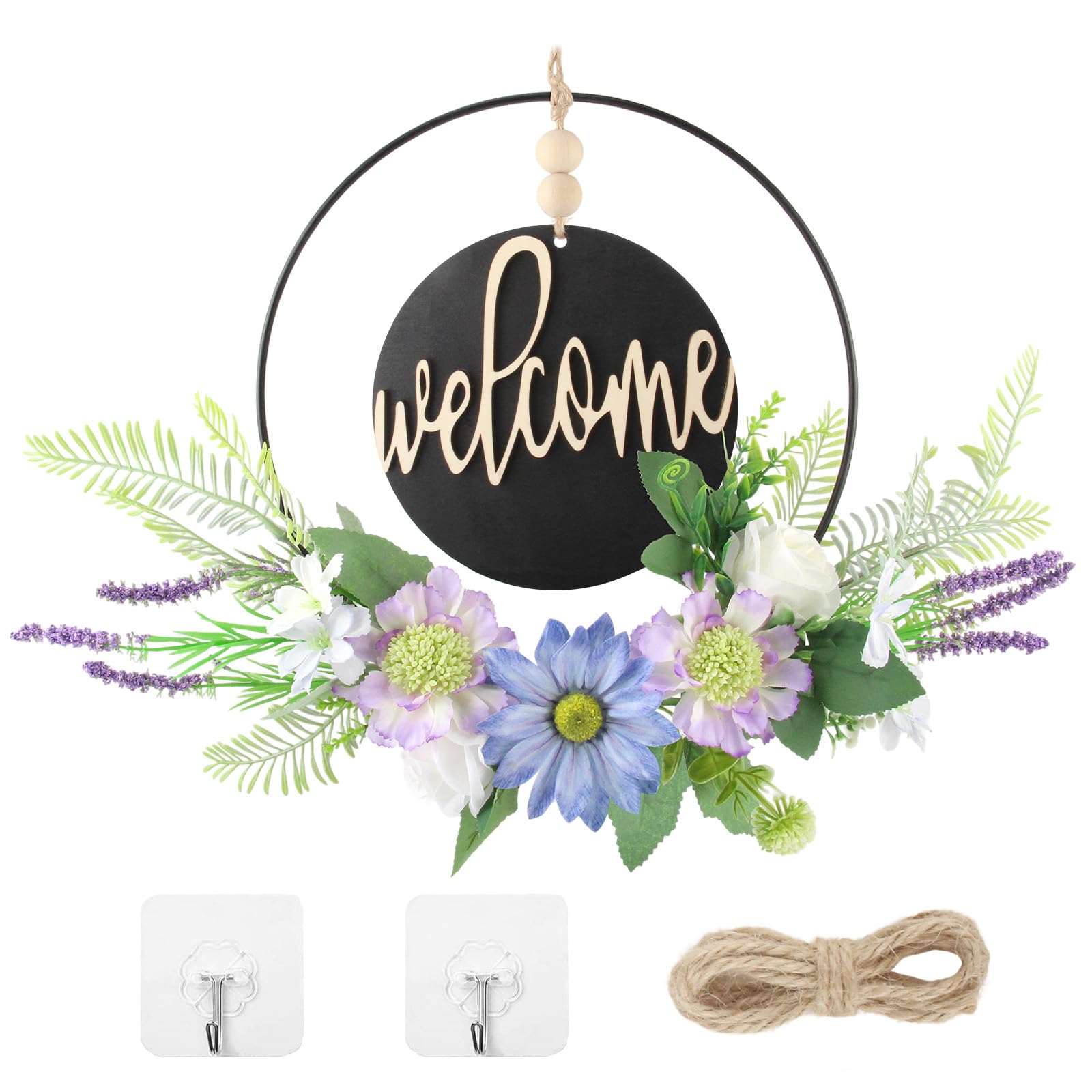 Ghirlanda Decorativa per Porta Ghirlanda per Porta D'ingresso Primavera-Estate Ghirlanda di Margherite Viola Adatta per Festività Decorazioni Murali e Matrimoni Stile Rustico