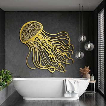 Jellyfish Metal Wall Art,Jellyfish Wall Art,Metal Jellyfish,Metal Jellyfish Wall Decor,Metal Sealife Wall Art,Wall Art Jellyfish,Metal Wall Decor Coastal,Bathroom Wall Art,Home Decor Gold, 31x30inch / 80x77cm, metal wall art