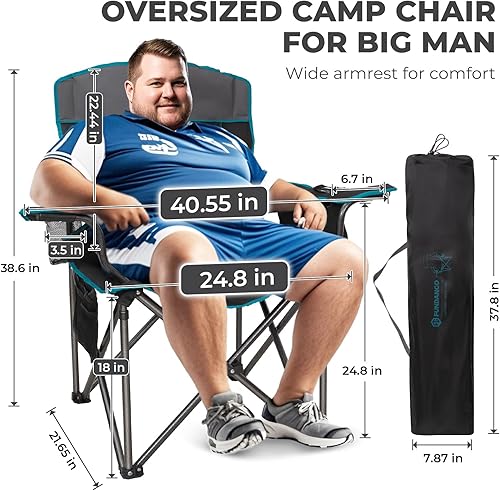 Miniatura 2 de FUNDANGO Sillas de campamento de gran tamaño para adultos, sillas plegables de alta resistencia, sillas de césped extra anchas para hombre grande