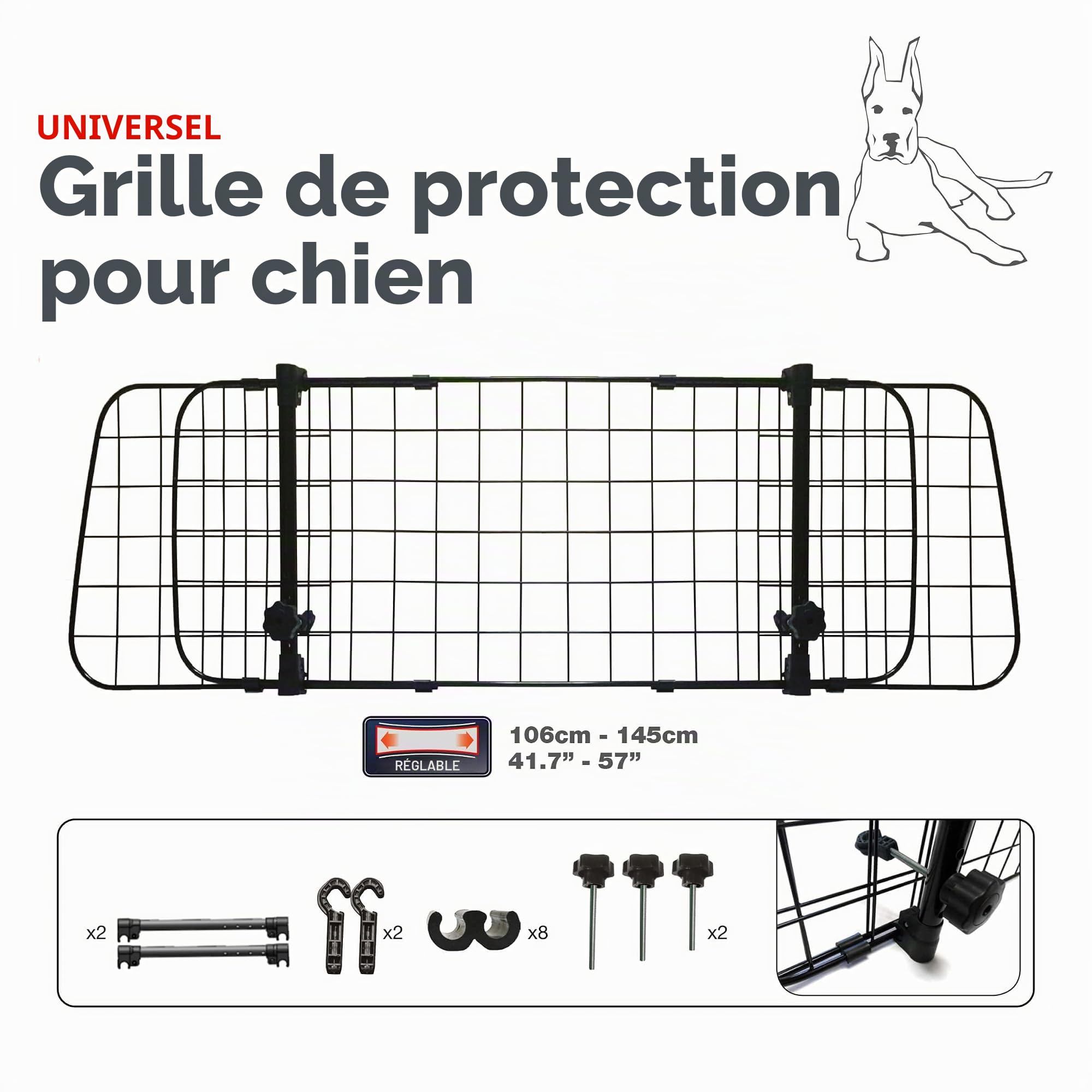 SUMEX S Séparateur métallique pour Chiens Barrière de Protection de Voiture pour appuie-tête Installation Simple Hauteur et Largeur réglables sans Outils