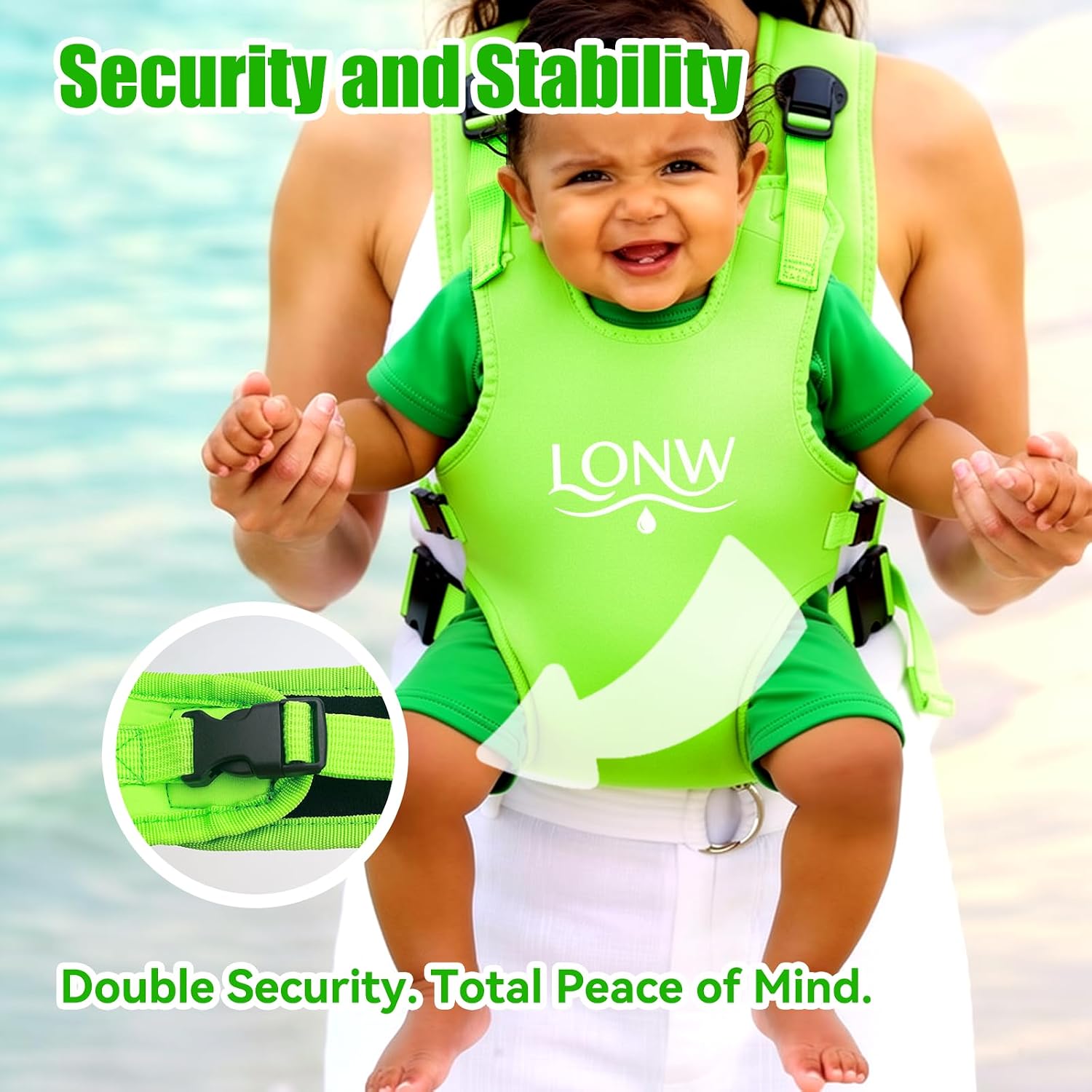 Water Baby Carrier for Newborn to Toddler 13-33 lbs 0-36 Months, Adjustable Neoprene Infant Carrier Wearing Gear for Beach Land Swimming Pool, Green