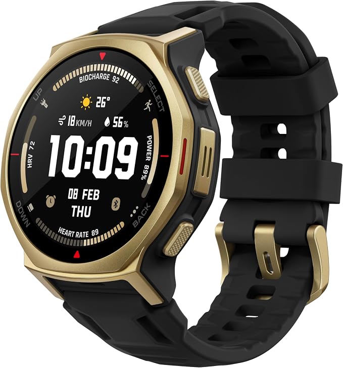 Amazfit T-Rex 3 Pro Smartwatch Outdoor 44 mm szafirowy wyświetlacz AMOLED, latarka, tytanowa ramka, GPS Dual-Band, mapy offline, do 17 dni pracy baterii, 10 ATM, 180+ trybów sportowych, Czarny Złoty