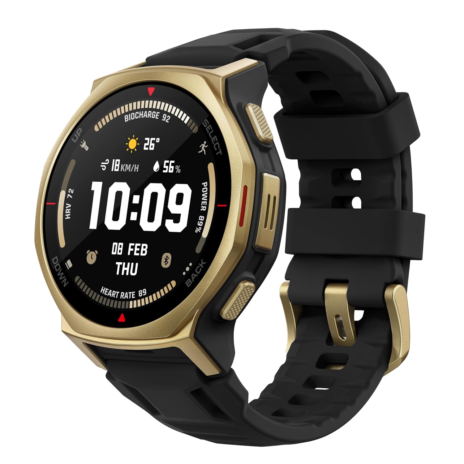 Amazfit T-Rex 3 Pro Outdoor Smart Watch 44mm Sapphire AMOLED Display with Flashlight, Ti Bezel, Dual Band GPS, Offline Maps, 25 Days Battery, 10 ATM, 180+ Sports Mode for Android & iPhone, Black Gold