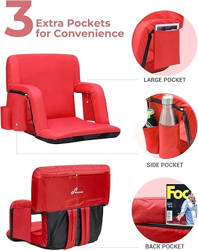 Miniatura 5 de Sportneer - Paquete de 2 asientos para gradas de estadio, con respaldo, soporte para espalda, cojín ancho acolchado y reposabrazos para eventos