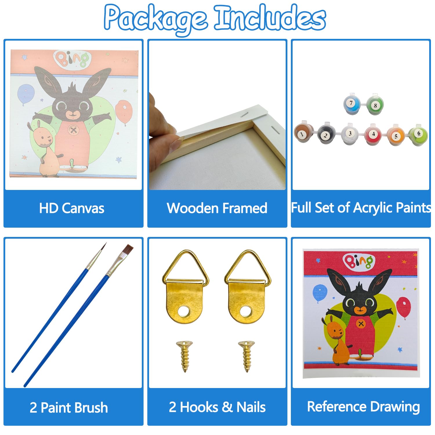 MIZT Bing Bunny Kids Paint by Numbers Kit, Contains 1 Pre-Printed
