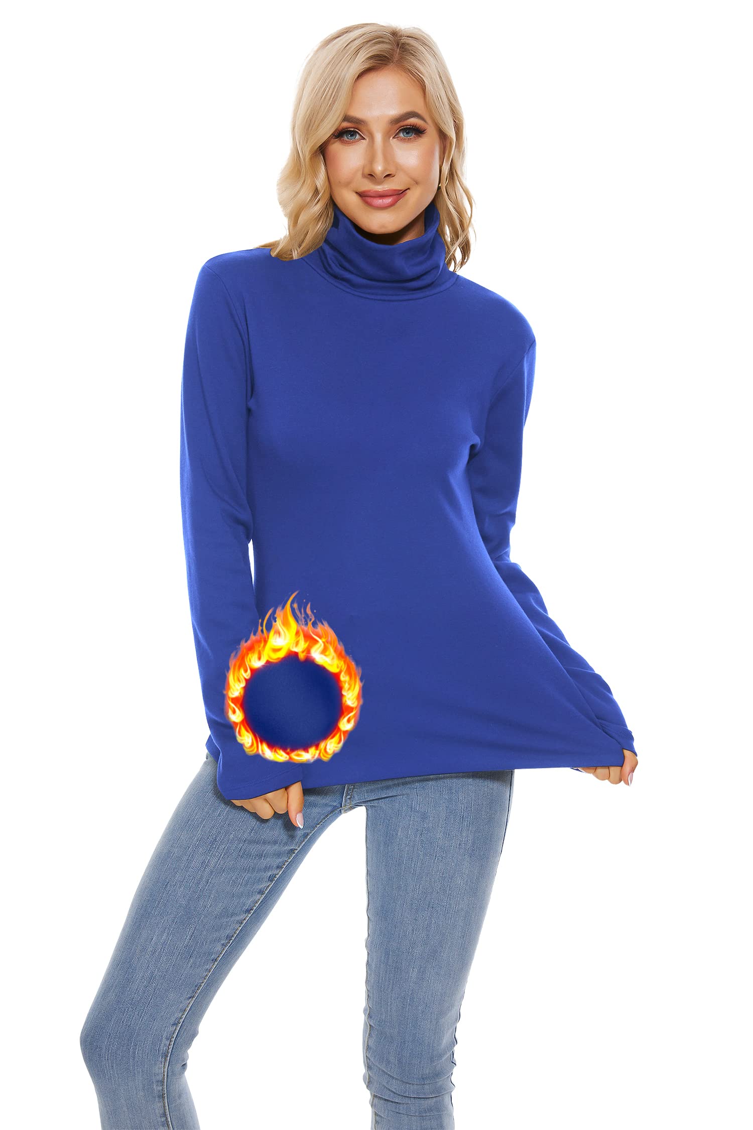 TAIPOVE Cotton Fleece Lined Turtleneck Top for Women Long Sleeve Mock Turtle Neck Lightweight Sweater Thermal Underwear Shirt