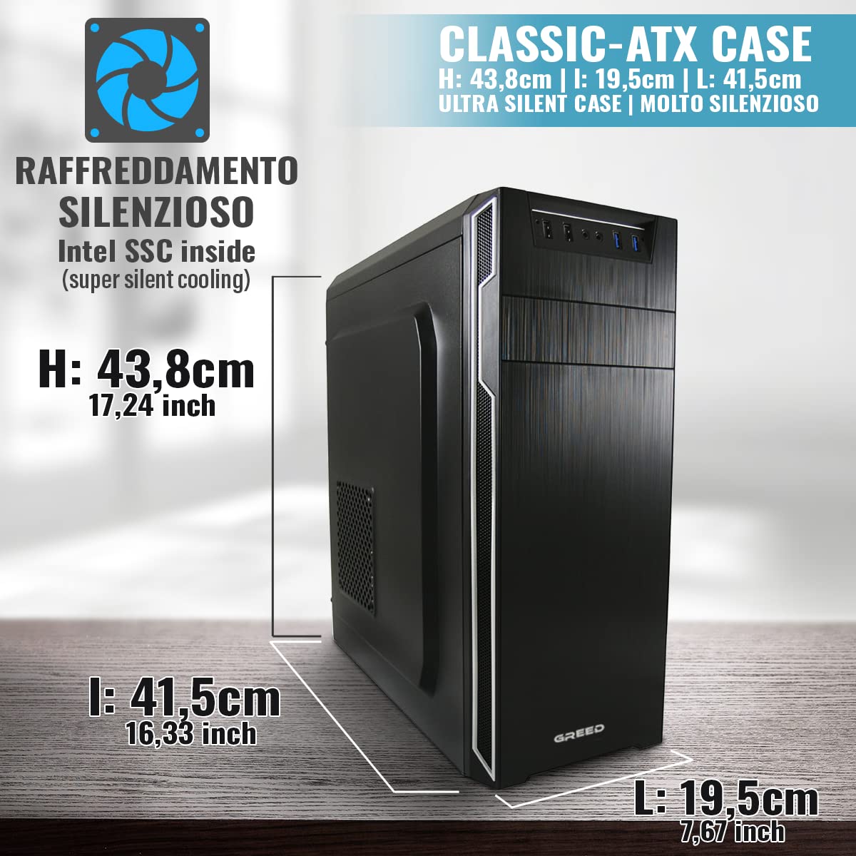 GREED® Multimedia PC con Intel Core 12th Gen - Calcolatrice veloce + Computer per ufficio e casa Office con 4,3 GHz, 16 GB RAM/memoria - SSD da 240 GB + 1 TB - DVD+RW - USB3.0 - WLAN, con Windows 11