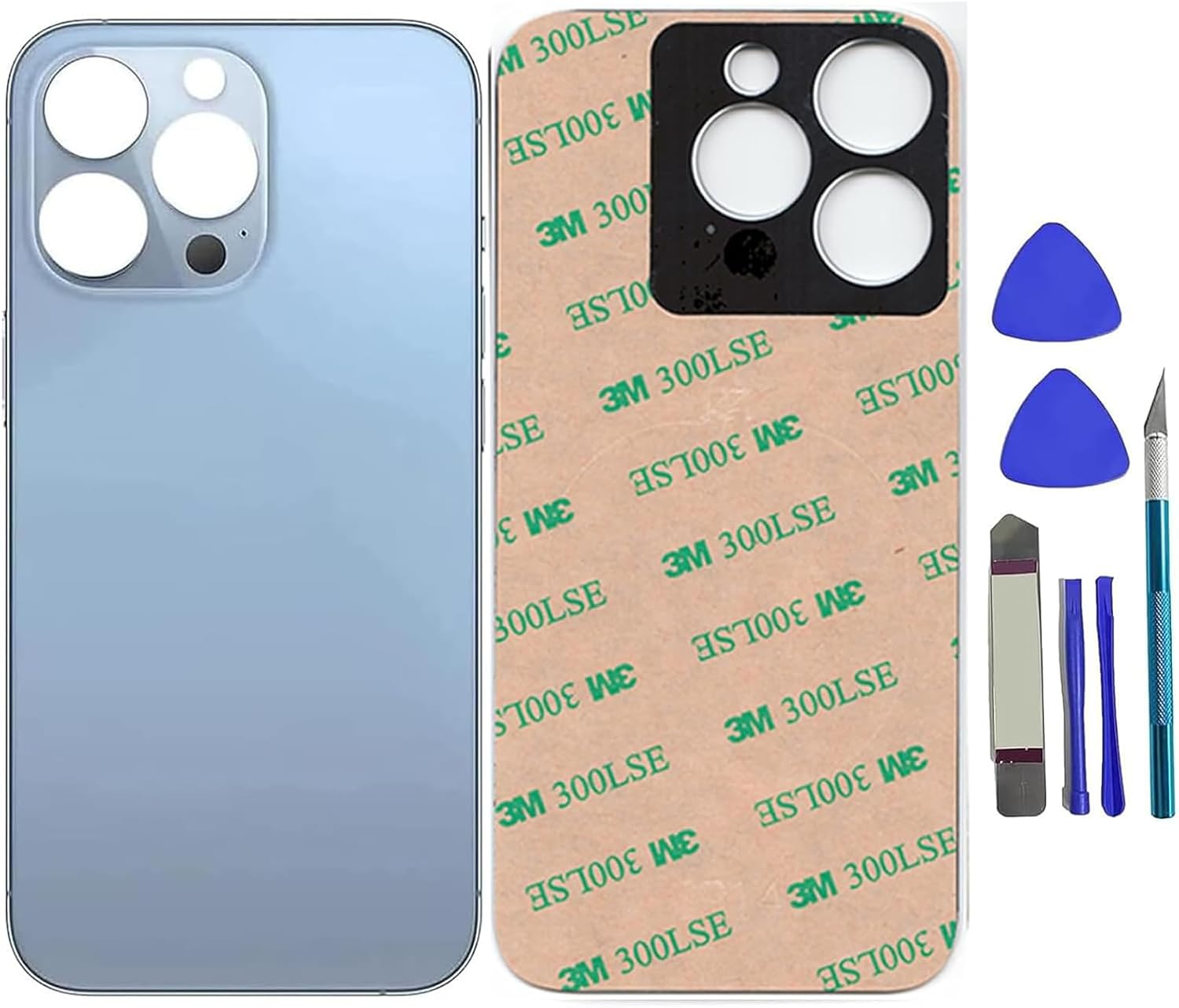 13 Pro Back Glass Replacement for iPhone 13 Pro Rear Back Glass Panel Replacement with Pre-Installed Adhesive + Repairing Toolkit (Blue)