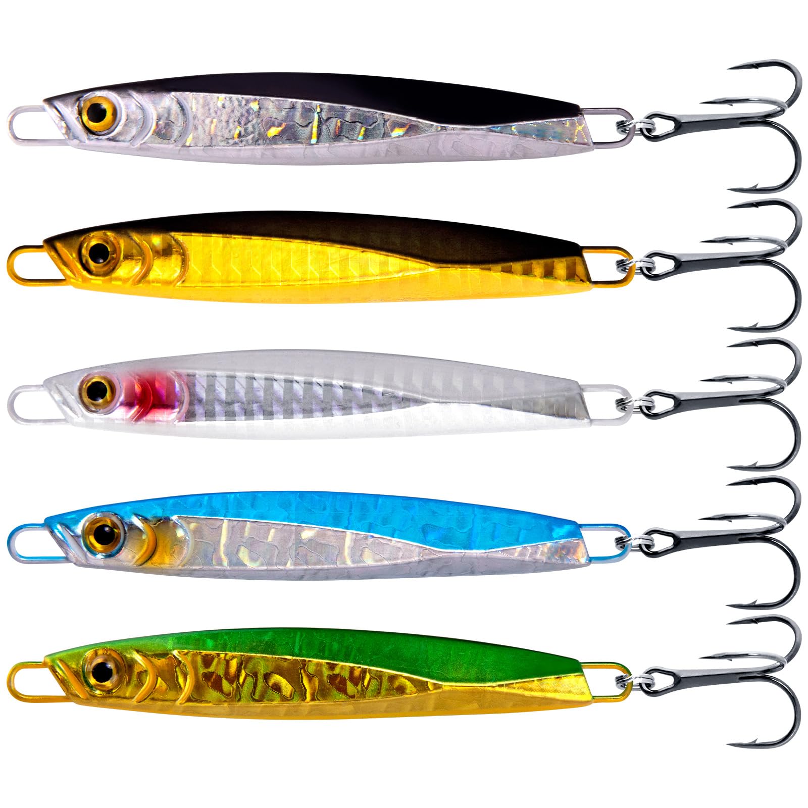 Dr.Fish Saltwater Fishing Jigs Jigging Spoon Lures Assorted Laser Color Surf Lures for Offshore Trolling Mackerel Bass Pollock Long Cast-Mixed-14g