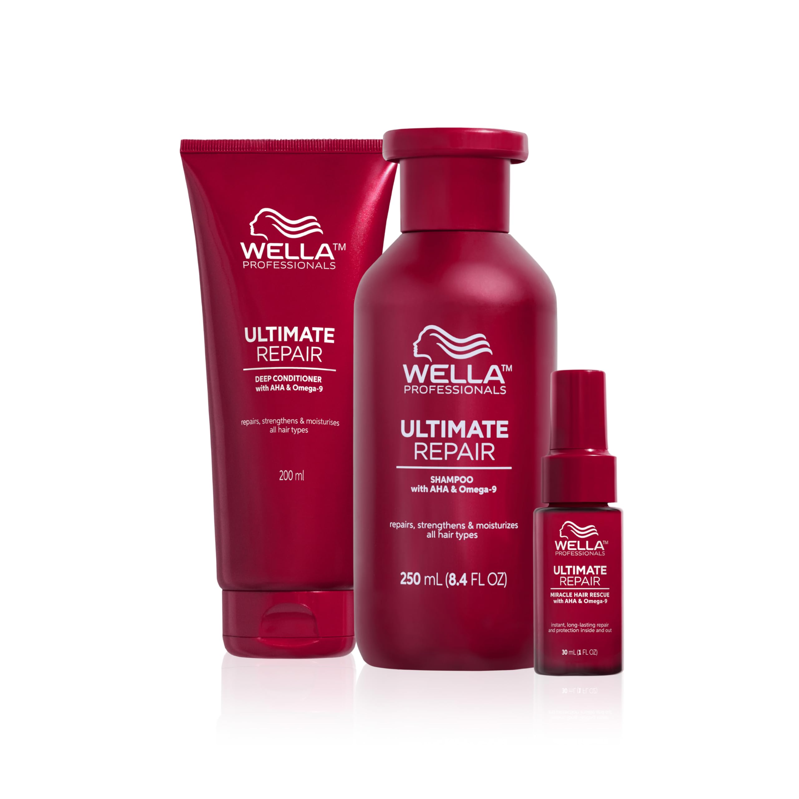 Wella Professionals Ultimate Repair Shampoing léger pour cheveux abîmés, Après-shampoing nourrissant et Soin Protecteur sans Rinçage, Protection contre tous les types de dommages-250ml + 200ml + 140ml