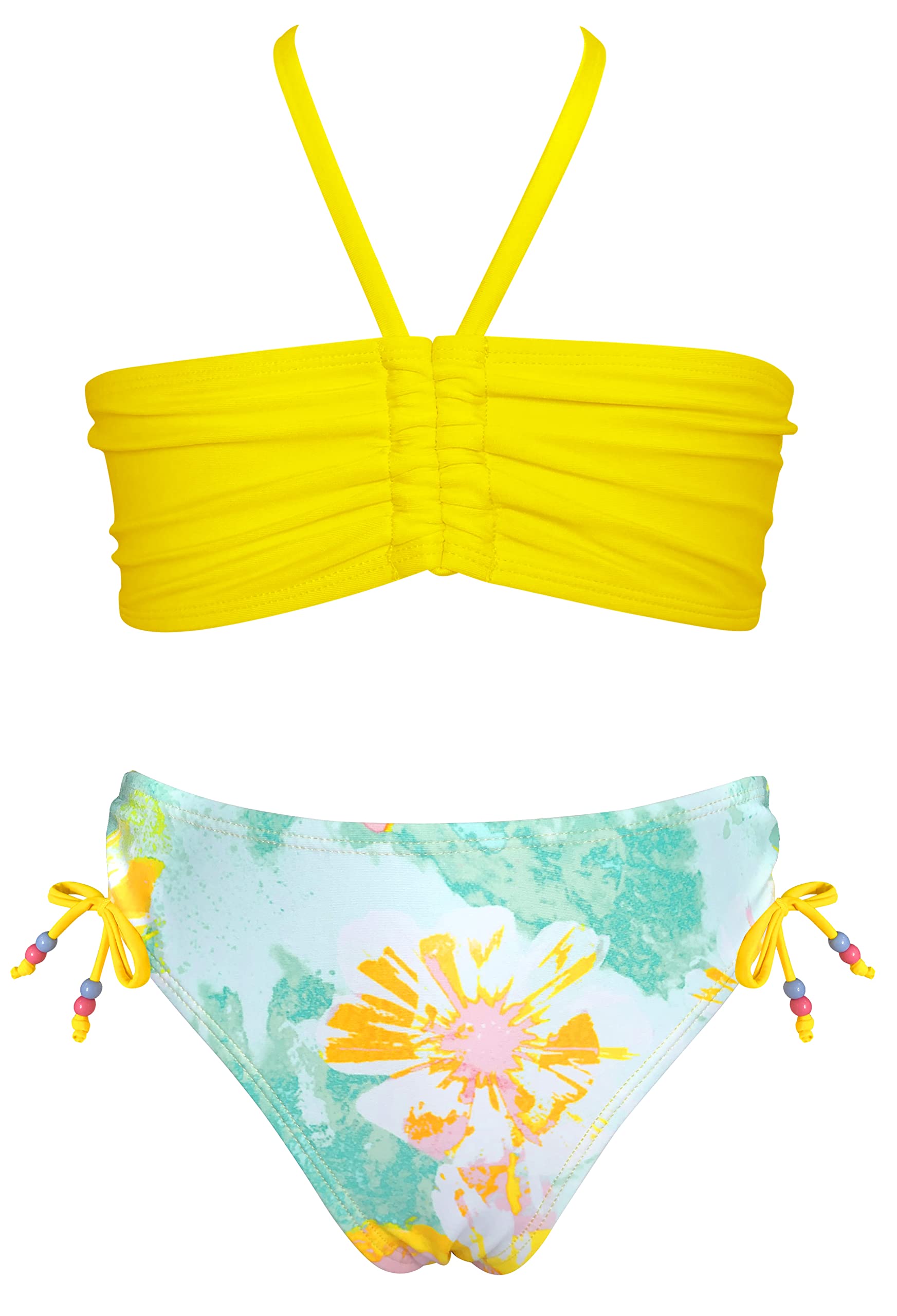 SHEKINI Trajes de Baño de Dos Piezas para Niñas Elegante Bandeau Ruched Top de Bikini con Triángulo Bikini Bottom Traje de Baño de Playa para 6-14 Años