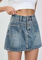 Saia jeans feminina de cintura alta, saia jeans vintage evasê com bolsos, saia curta casual bodycon para o verão