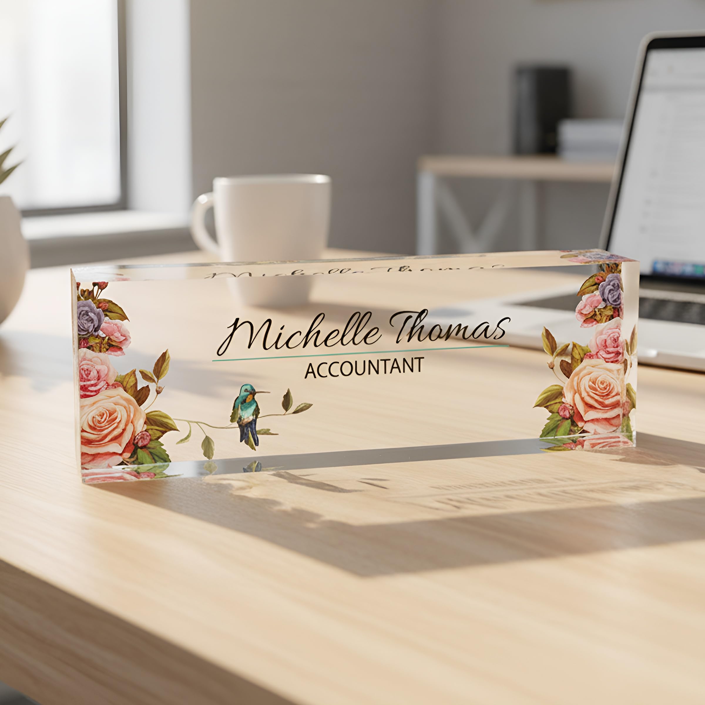 ARTBLOX Personalized Acrylic Desk Name Plate, Orange Roses Design