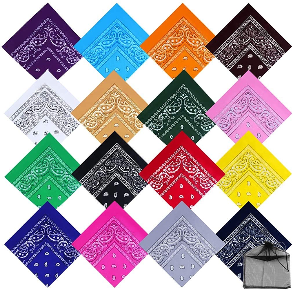 VistasPaisley Print Bandanas Cowboy Headband Handkerchiefs Head Wrap Scarf for Men & Women (Pack of 16)