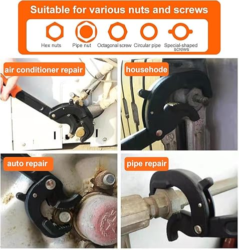 Miniatura 5 de Llave ajustable de óxido negro, llave multifunción, llaves universales ajustables de acero 1045, llave de tubo, 15 pulgadas