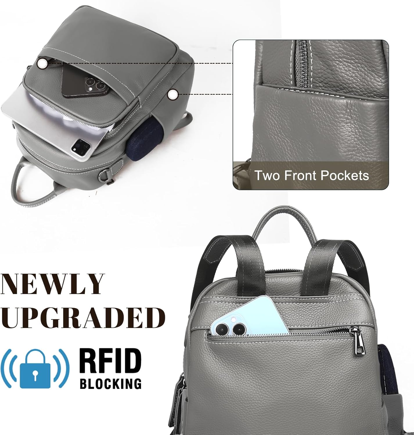 BOYATU Genuine Leather Backpack Purse for Women: Anti Theft Convertible Soft Backpacks - Elegant Womens Travel Backpack (04 Medium-Noble Grey) - Image 5