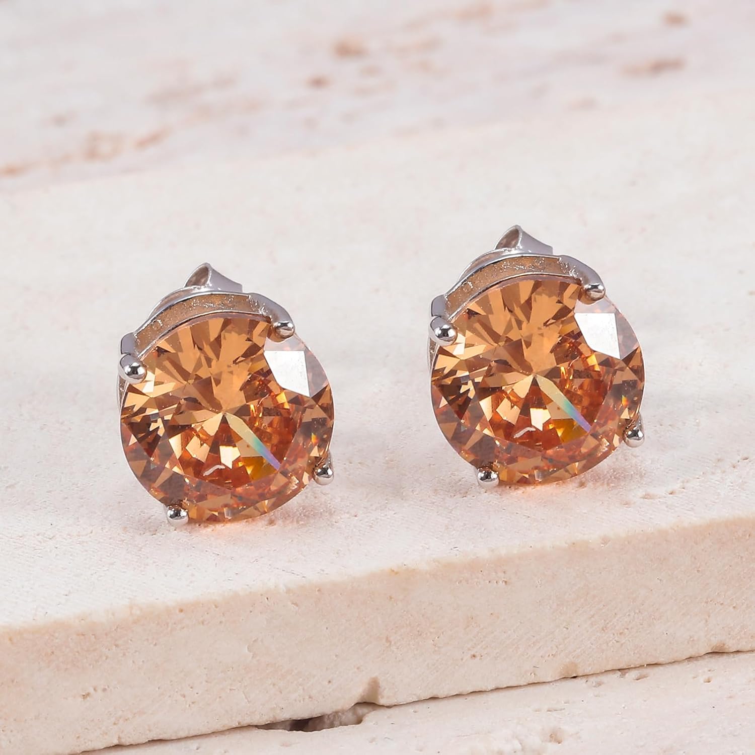 CiNily 925 Sterling Silver Stud Earrings for Women Hypoallergenic, Champagne Cubic Zircon Studs | Sterling Silver Earrings Tiny Studs for Multiple Piercings - Image 4