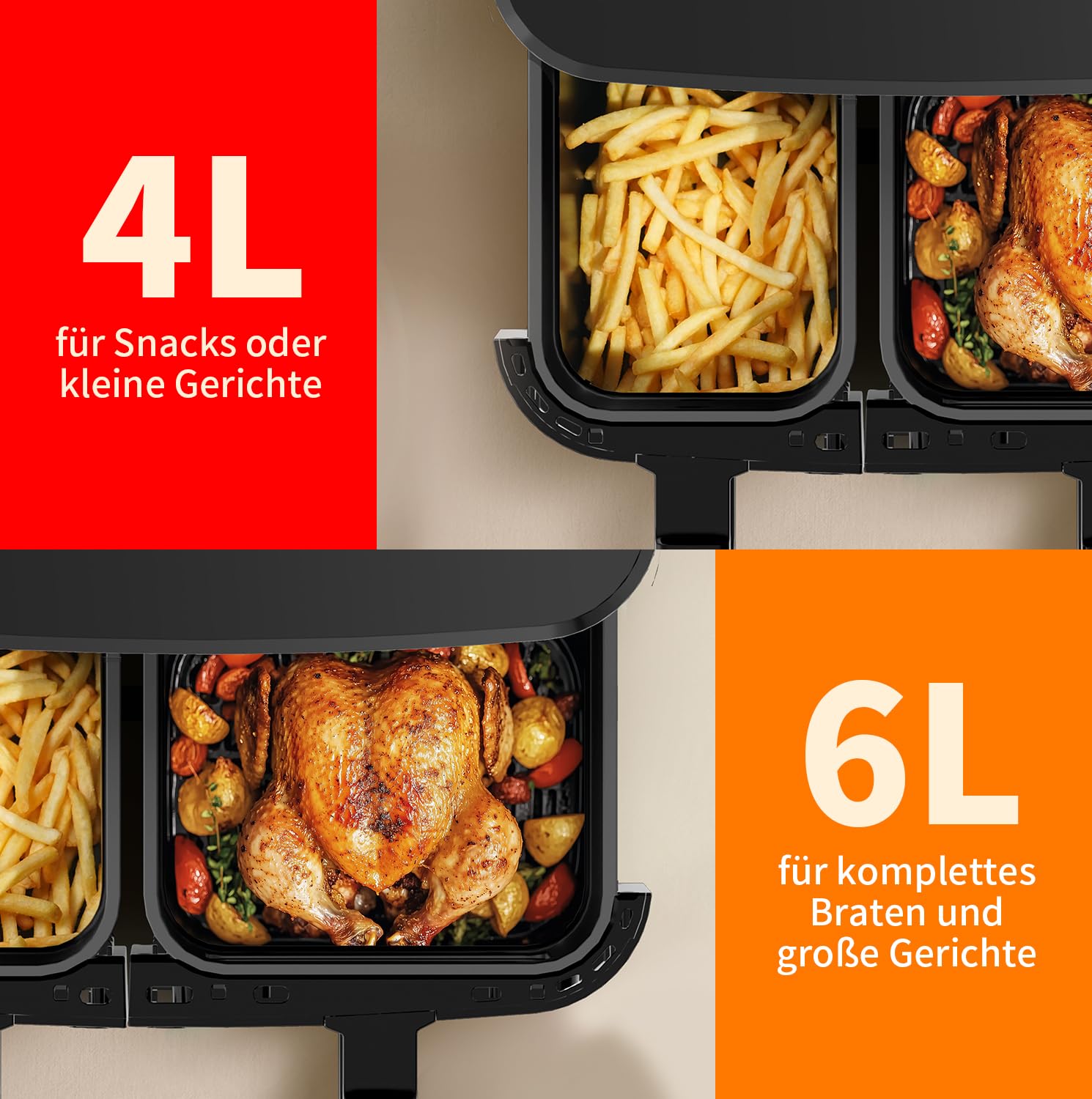 TOKIT Friggitrice ad Aria 2800W Doppio Cestello 10L(4Lx6L), XXL Air Fryer Doppia Zona con Controllo Indipendente, Airfryer 12 Programmi di Cottura da Riscaldamento Rapido a 360°