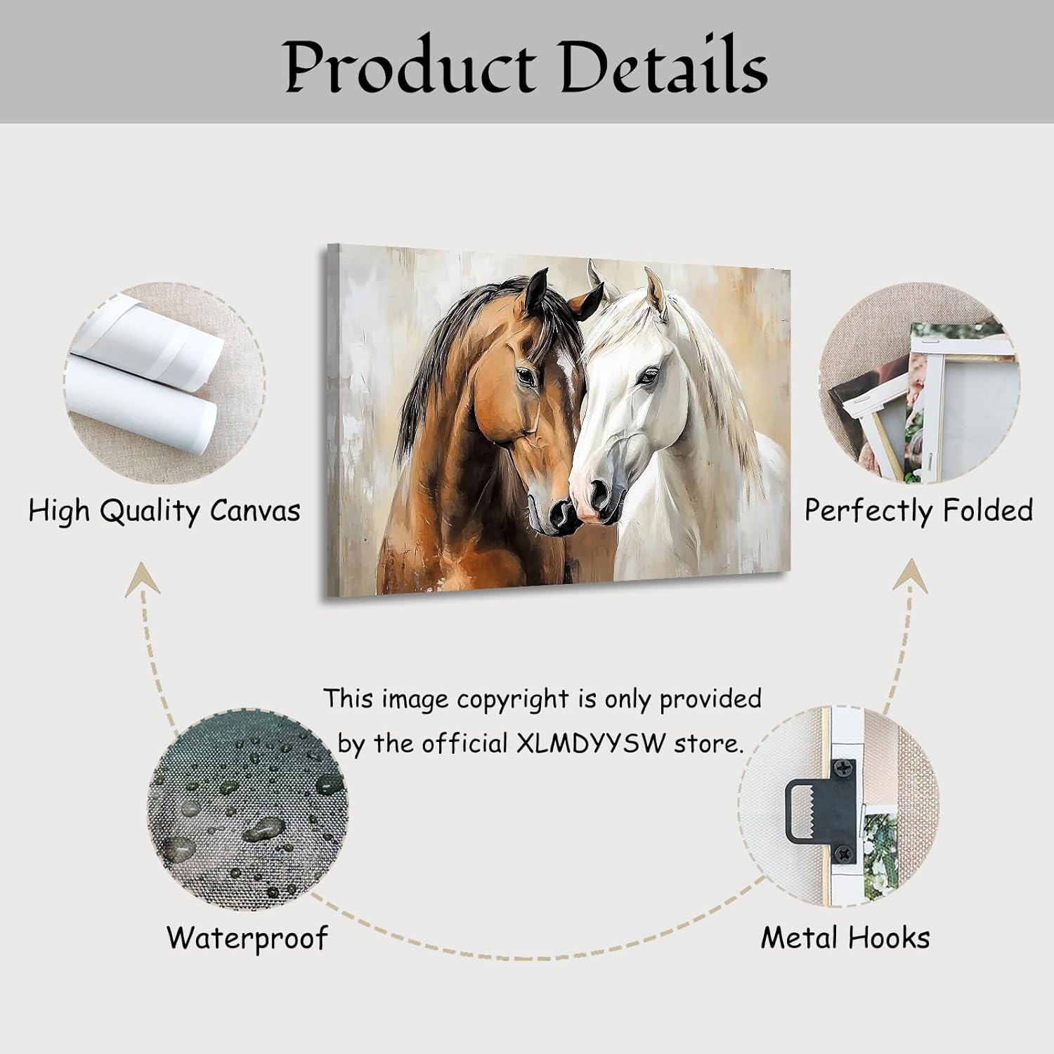 XLMDYYSW Horse Canvas Wall Art Farmhouse Two Horse Pictures White and Brown Couple Posters Prints Vintage Animal Love Painting Living Room Home Decor Framed (Brown, 12L x 18W) - Image 6