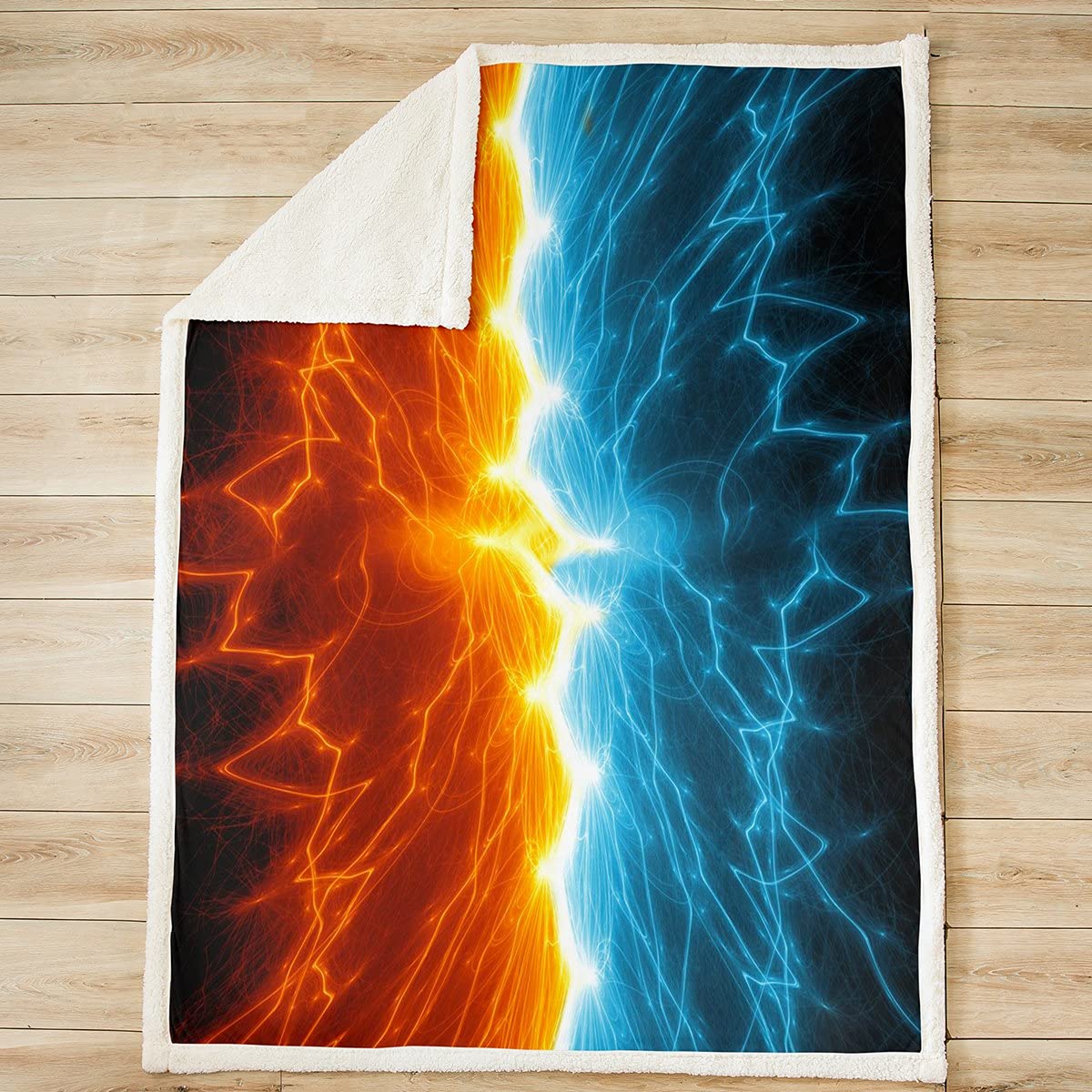 Universe Sky - Coperta in pile Galaxy Space Sherpa, per bambini, ragazzi, ragazze, So Cool Lightning Teal blu, arancione, rosso, fuzzy coperta per divano letto, 200 x 201 cm