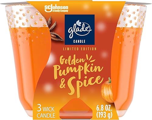 Glade Golden Pumpkin & Spice - Vela de 3 mechas, 6.8 onzas