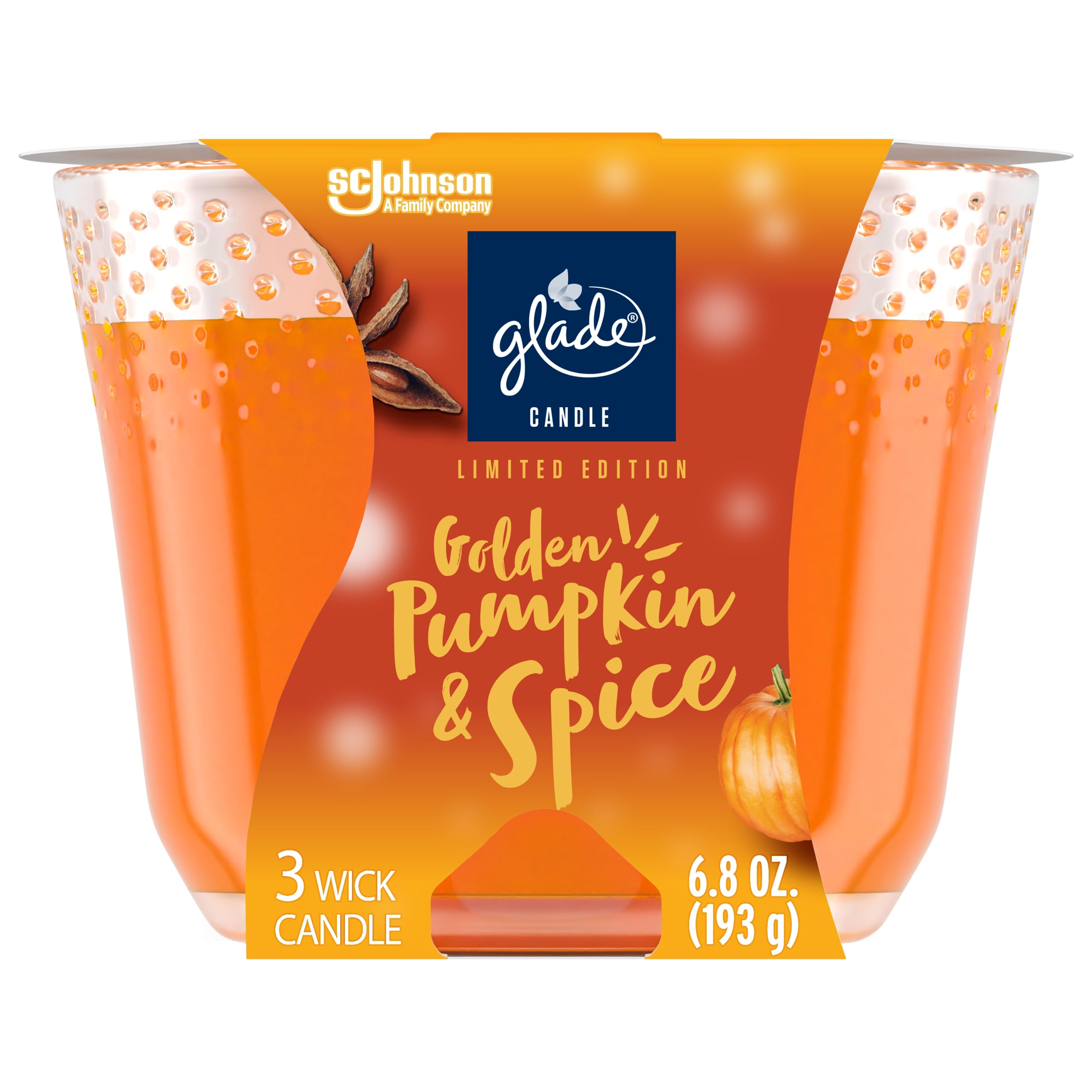 Glade Golden Pumpkin & Spice 3-Wick Candle, 6.8 Oz