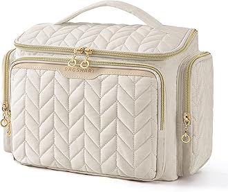 BAGSMART Travel Toiletry Bag, Large Wide-open Travel Bag for Toiletries, Makeup Cosmetic Travel Bag with Handle-Beige