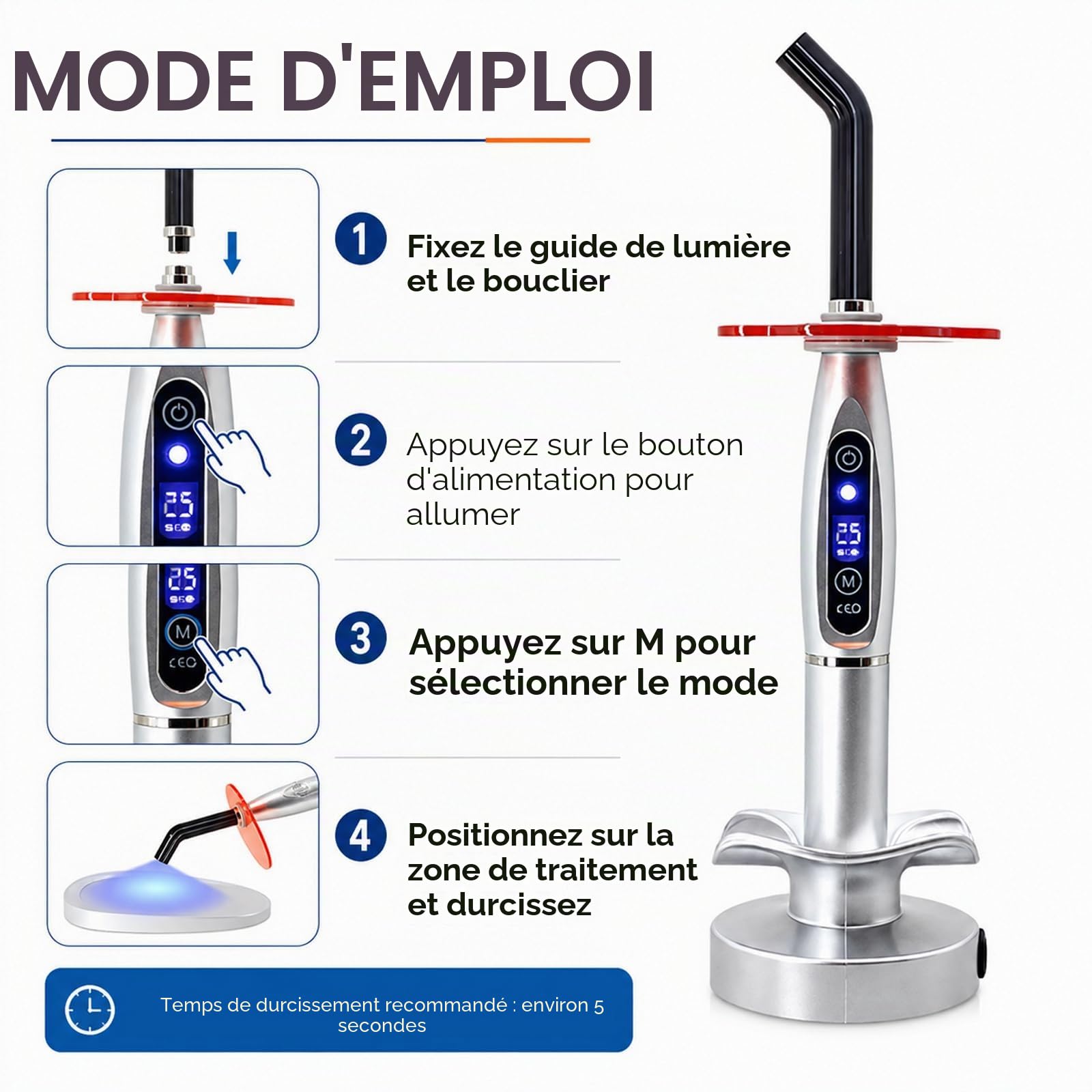 Kit de décoration Dentaire LED,Lampe LED pour Bijoux dentaires,Appareil polymérisation UV LED buccal,Modes d'intensité Variable(clignotement Puissant et progressif),Outil pour kit décoration