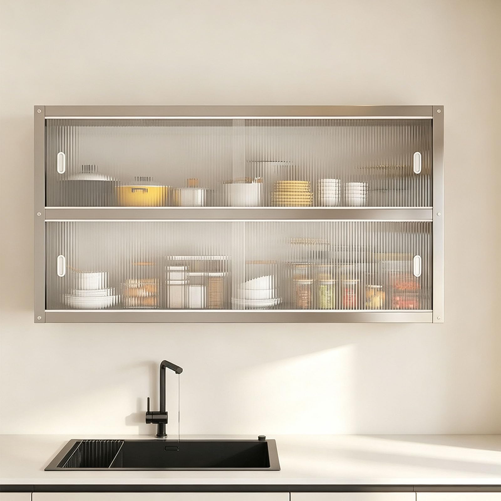 Estante de Almacenamiento para Cocina, Armario Pared Acero Inoxidable con Puertas correderas, Dos Opciones De Instalación Soporta hasta 25 Kg por Estante,Double layer70*30 * 70cm
