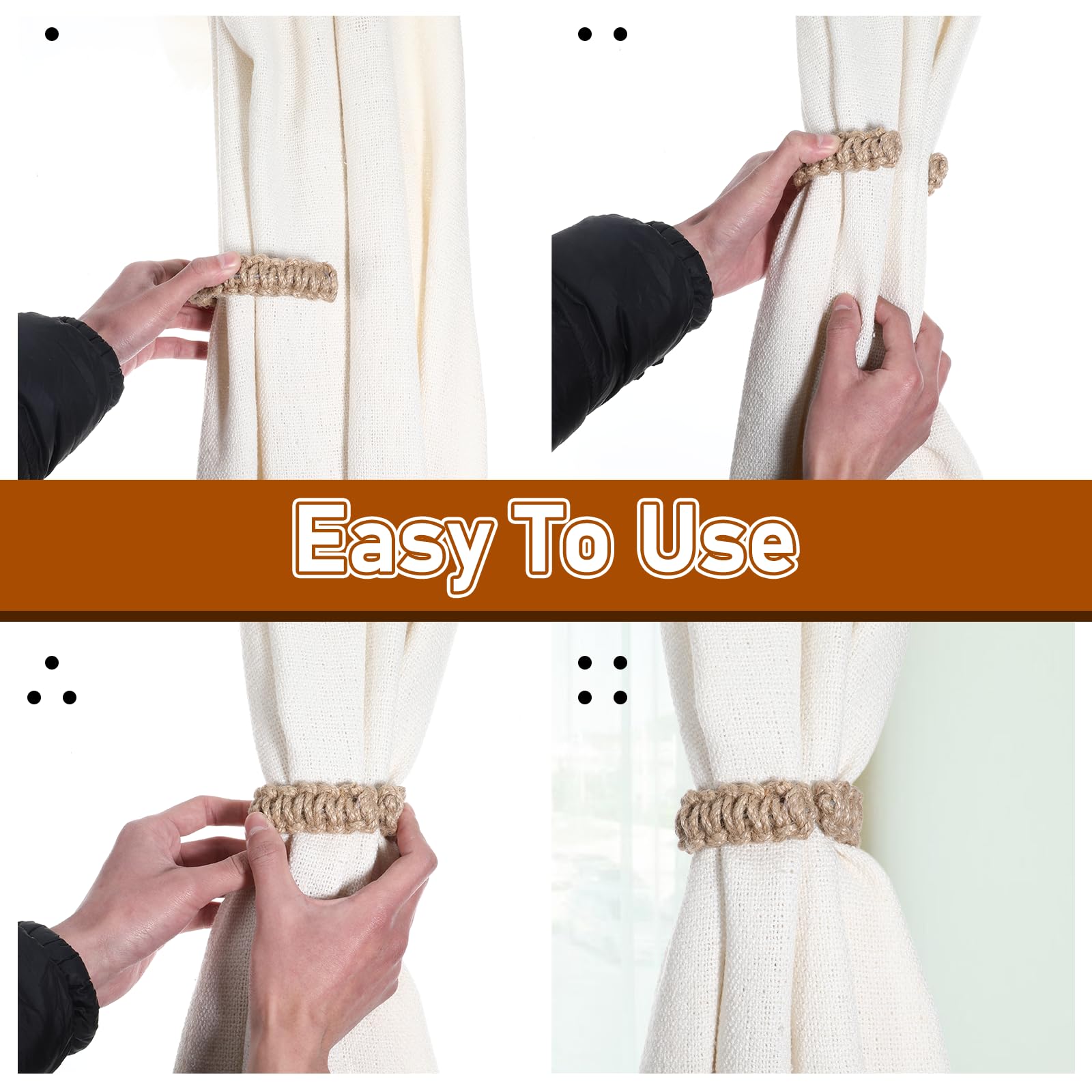 MAKNGRID | Curtain Curtain Tiebacks Office Window Holdbacks Braided for Boho & for Treatments 4 Drapes Holders Room, Decorative Bedroom, Rustic Living – Handmade Rope Lightweight, Pack 3