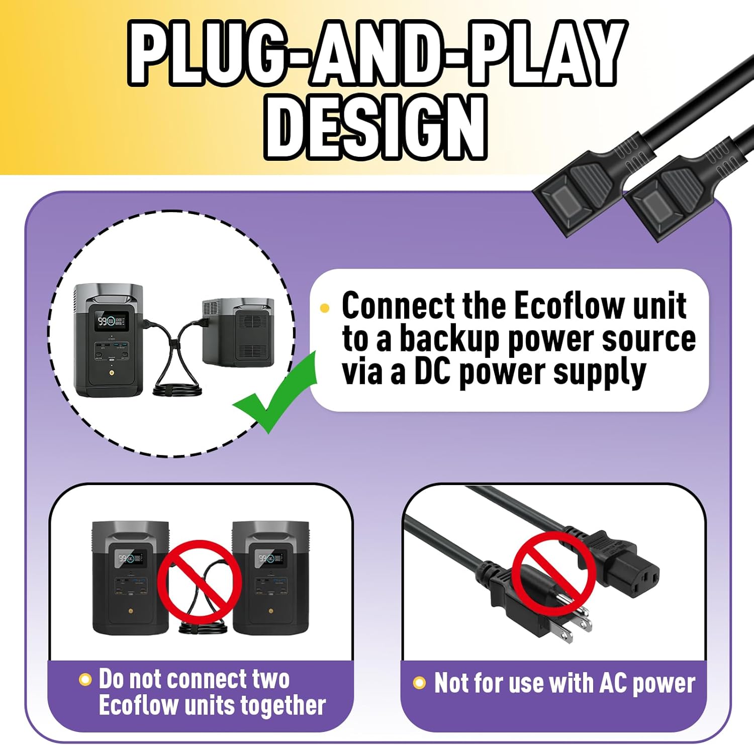 XT150 1M Extra Battery Connection Cable Compatible with Ecoflow Delta 2, 2 Max, 3, 3 Plus, 3 1500, Wave 2, Wave 3, Not Compatible with Delta Pro, Pro 3, Ultra, 3 Max