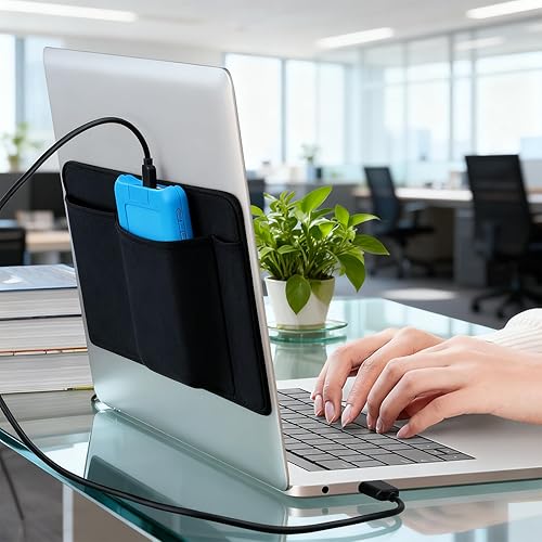 Miniatura 7 de 3-Pocket Organizer Mouse Holder for Laptop External Hard Drive SSD Holder Sleeve Computer Accessories Stick on Pouch Organizer Adhesive Pocket