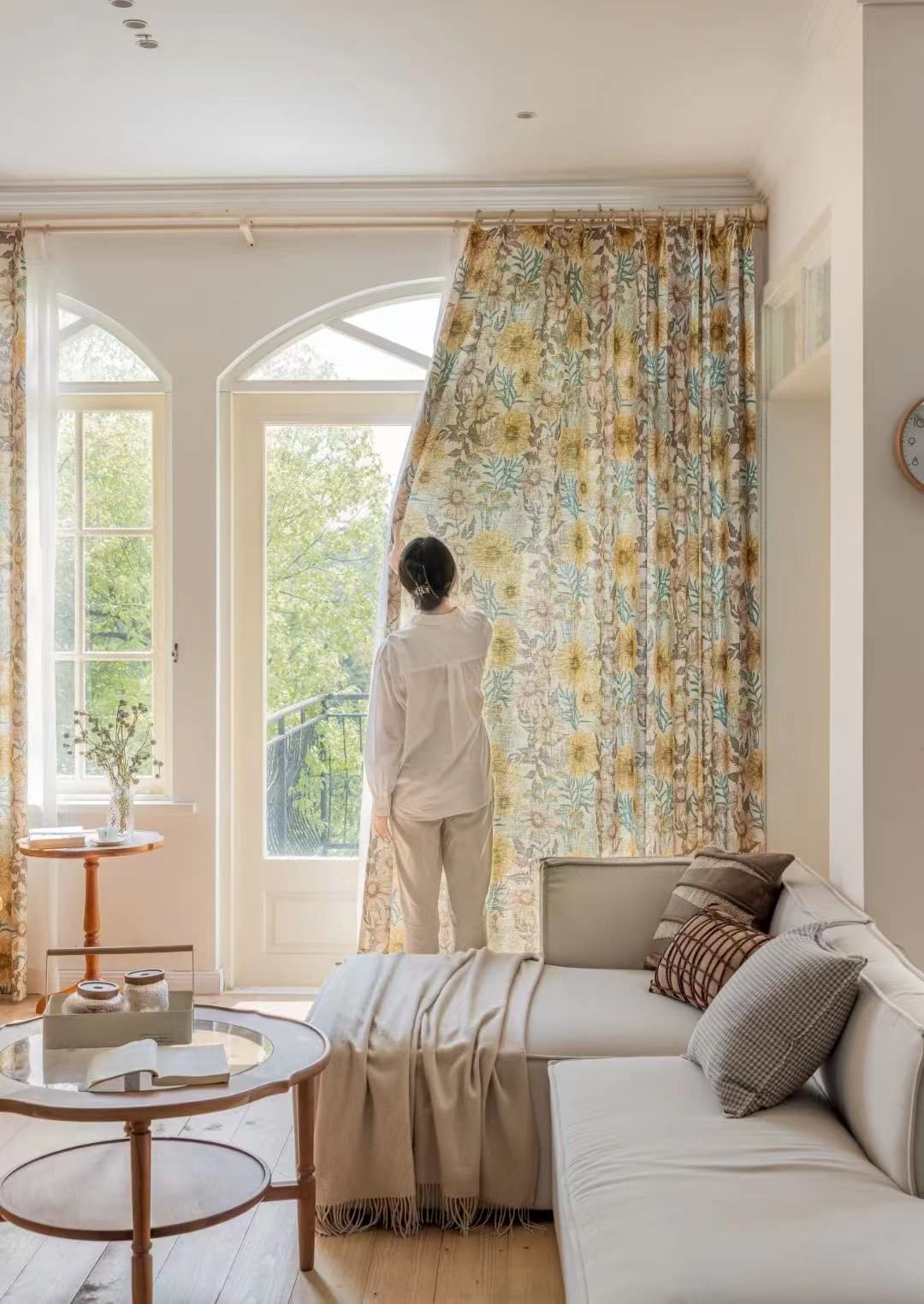 Amazon｜ファームハウス リネンカーテン 長さ102インチ イエロー セミ