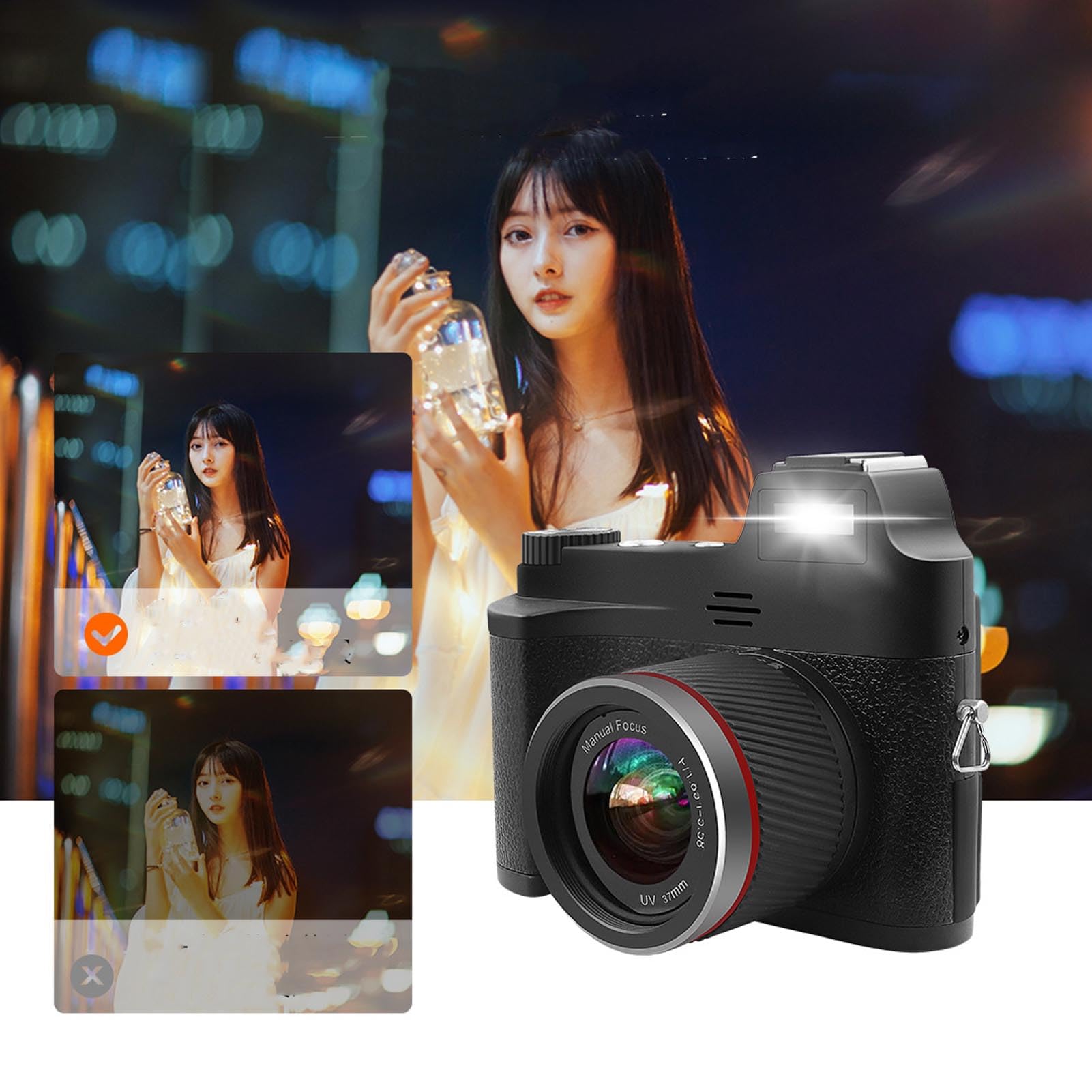 Zunate Fotocamera Digitale Mirrorless, Fotocamera Macro Fotografica Video 4K 48MP con Zoom Digitale 18x, Schermo LCD da 3 Pollici, Fotografia a Tempo, per la Famiglia di Viaggi