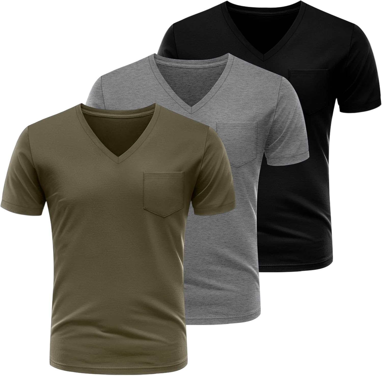 Ficerd 3 Pack Men's V Neck Pocket T-Shirts Short Sleeve Comfort Dressy Tee Shirts Casual Summer Athletic Plain Color Tops - Image 4