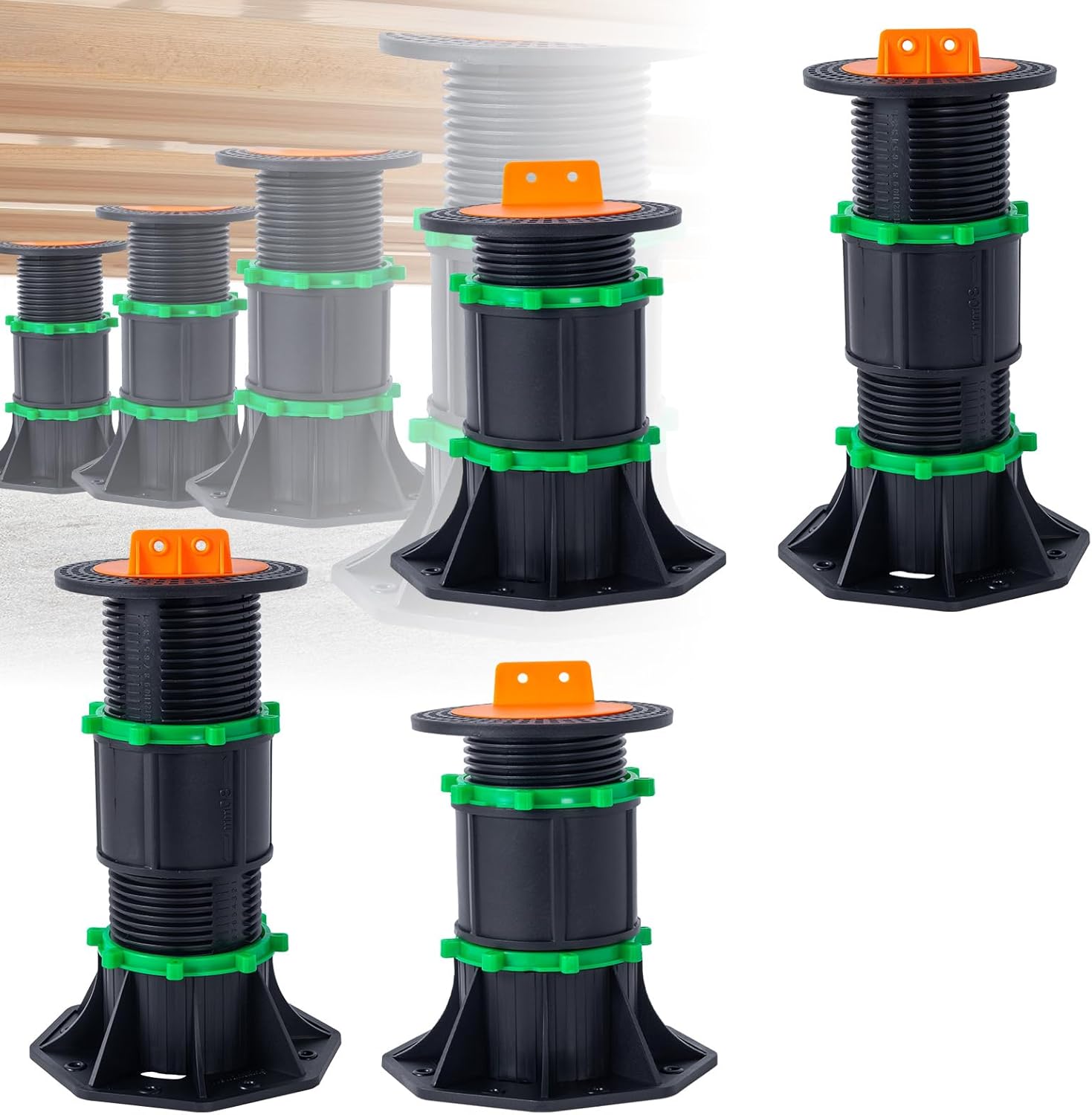 4 Pack Adjustable Height Bed Frame Support Legs, Black, Modern Style, 5"-12.5", Polypropylene, Octagon Shape, Enhances Bed Stability and Strength 5"-12.5"-4 PCS