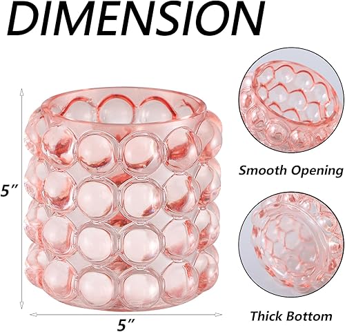 Miniatura 6 de Jarrón de cristal de burbujas, florero rosa, pequeños jarrones para flor, jarrones de vidrio cortos únicos para sala de estar, dormitorio, mesa de