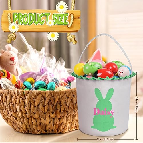 Miniatura 16 de Cesta de Pascua para niños, cestas de Pascua personalizadas con nombre, cesta de conejo de Pascua, cesta de caza de huevos de Pascua, bolsas