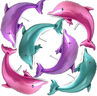 6PCS Large Dolphin Balloons Giant Dolphin Shape Foil Mylar Balloons for Ocean Theam Party Decorations Kids Baby Shower