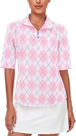 Misyula Womens Golf Shirt Quick Dry Half Sleeve Quarter Zip Polo Workout Tops Tennis Shirts M-XXL
