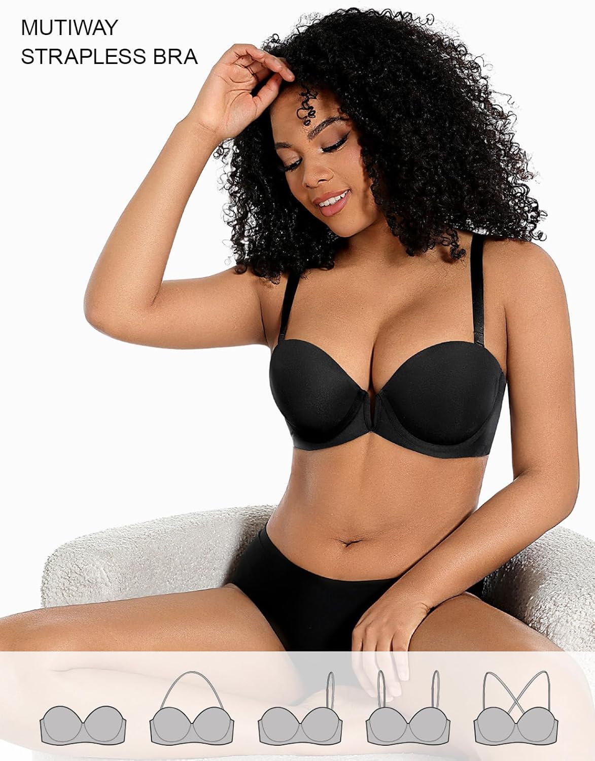 Strapless Push Up Bras for Women Deep Plunge Thick Padded Add 1 Cup Underwire Bra - Image 5